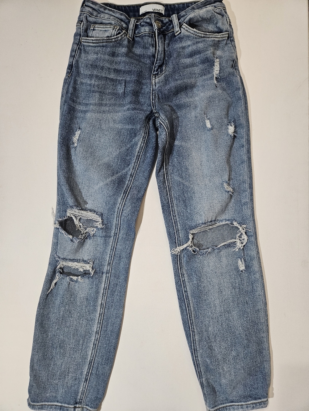 Vervet Jeans Womens 24 Light Wash Distressed Straight Leg High‎ Rise Denim